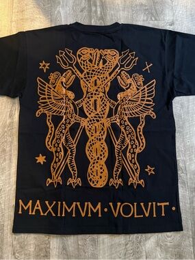 Moschino Black Short-Sleeve Tee with Bronze Art